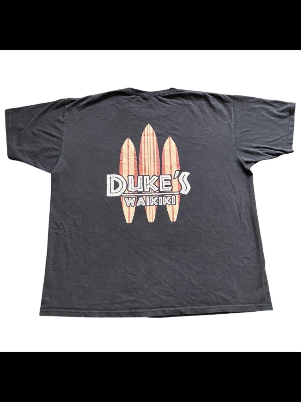 Vintage Dukes Waikiki Hawaii Surf T Shirt 2XL Faded Black Anvil Surfboard